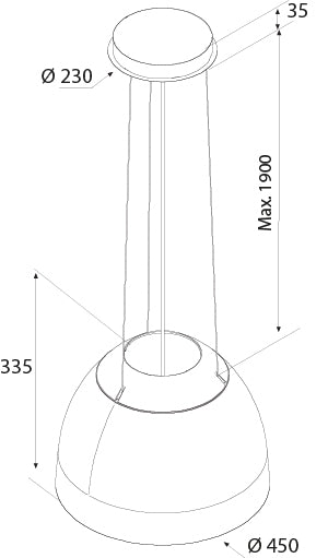 Airforce New Moon 45cm Island Cooker Hood in Complete Black Satin Finish with Slim LED Lights