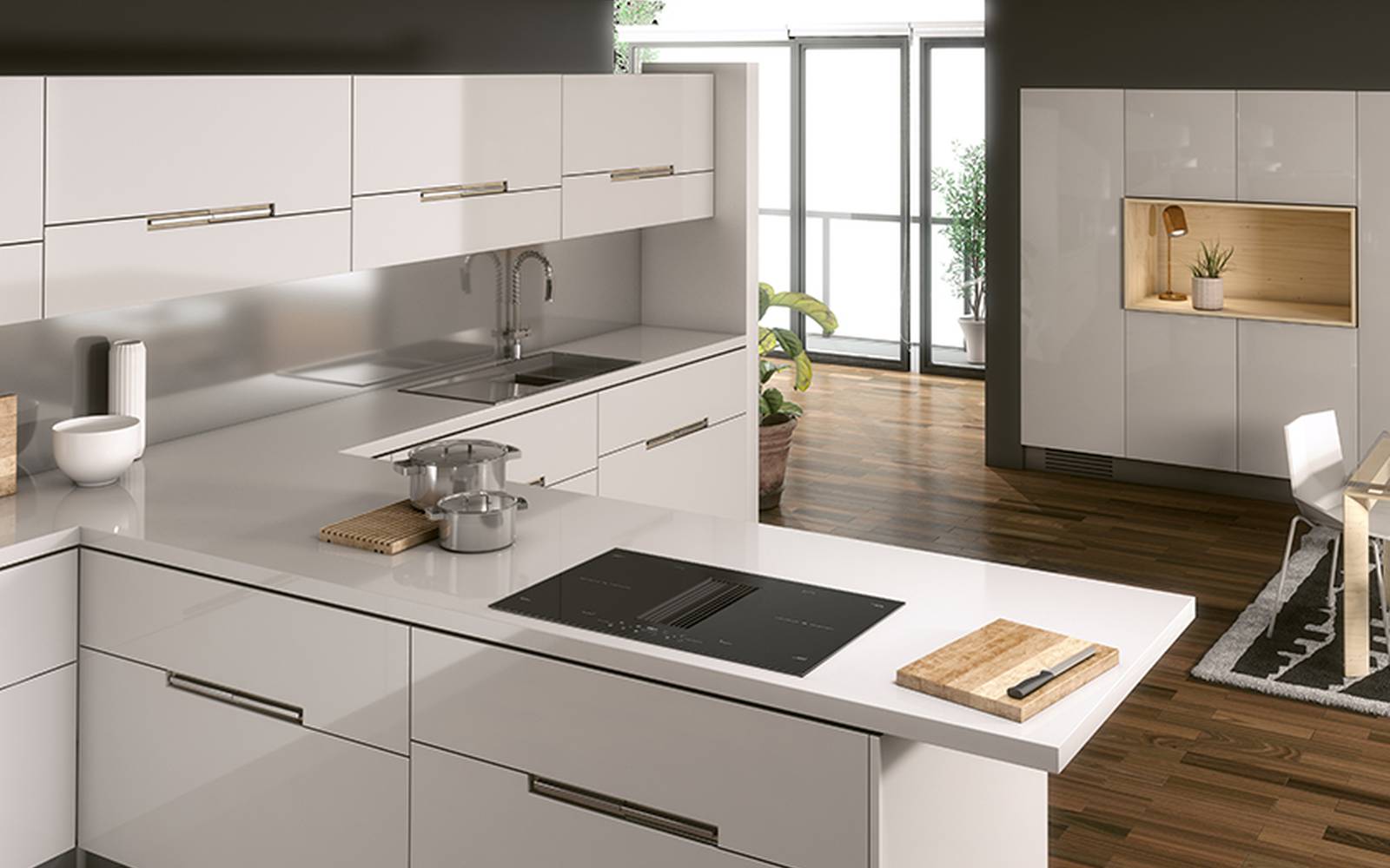 Airforce On-Board Essence 80cm Induction Hob with Central Downdraft-Black Glass Finish