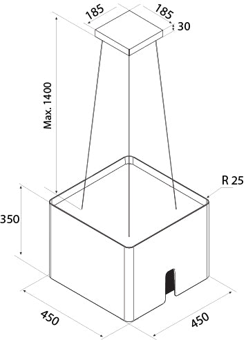 Airforce Square Crisalide 45cm Island Cooker Hood with Touch Control & Clock Digital Display Black Satin Finish