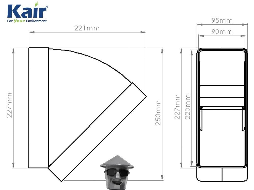 Kair 45 Degree flat bend 220mm x 90mm