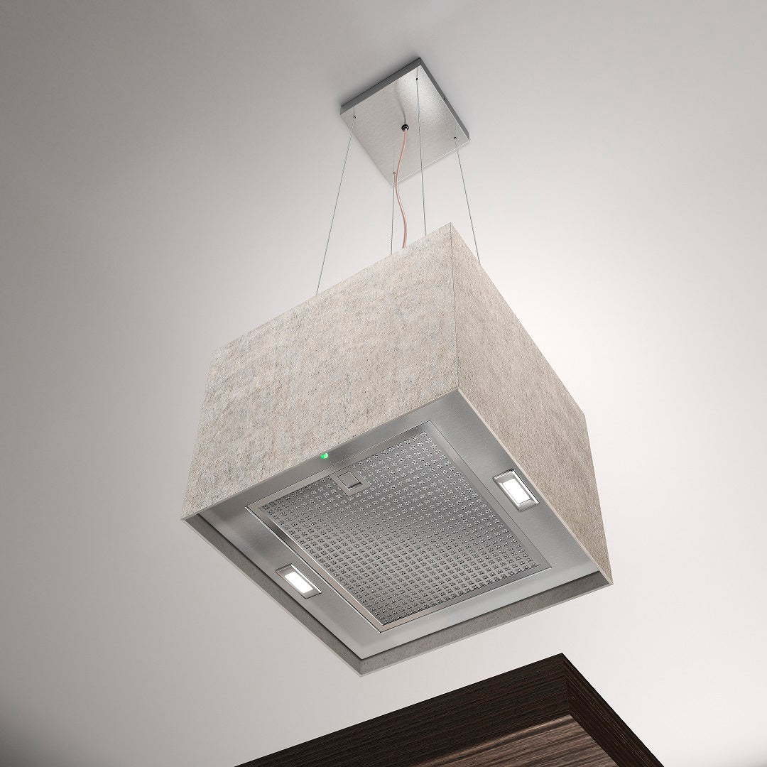 40cm Island LED Lamp Cooker Hood - Airforce Concrete - Ivory - Installed Example
