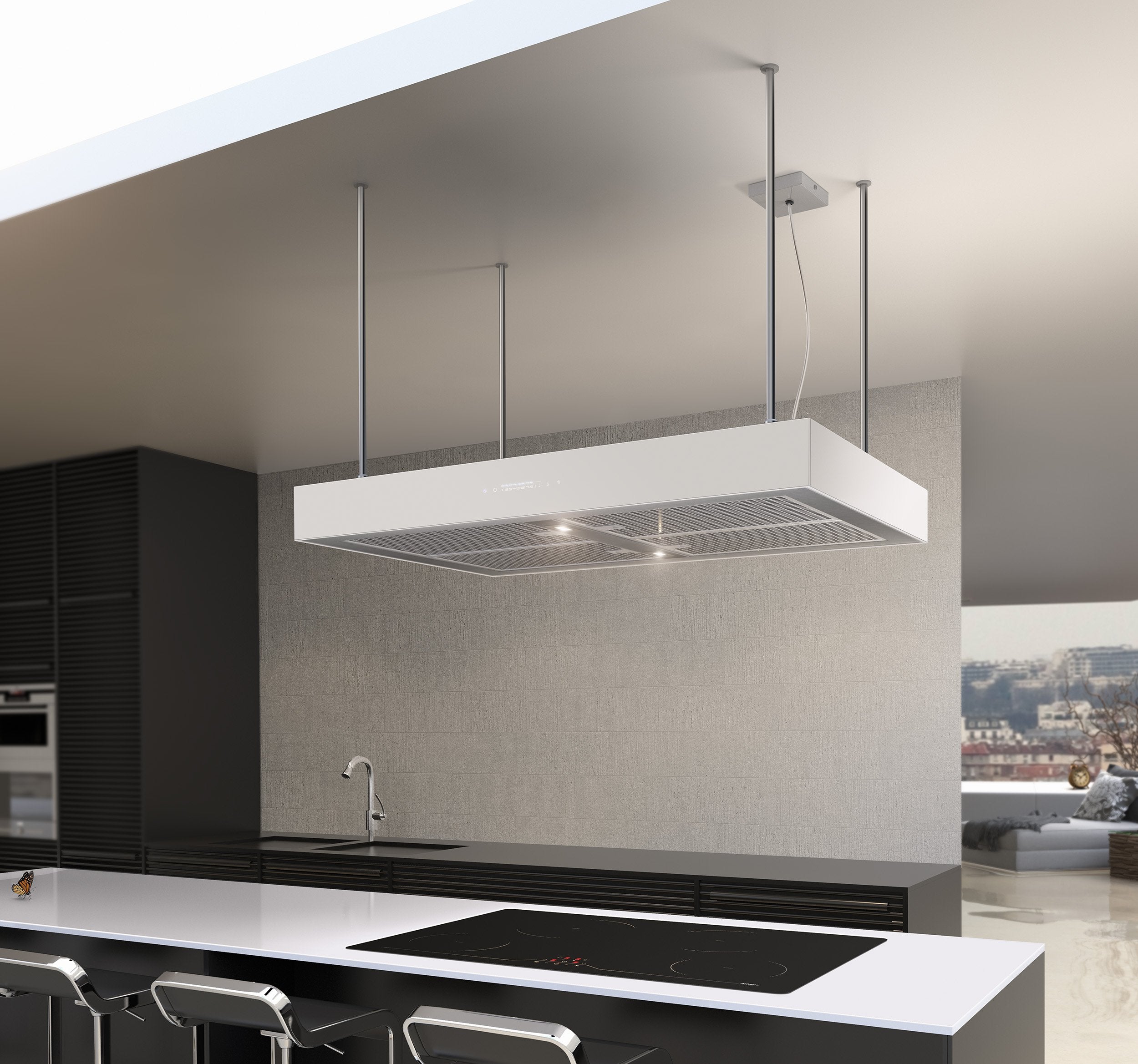 Airforce F161 2 x Axial Motor 90cm Premium Island Cooker Hood - White - Lifestyle Image