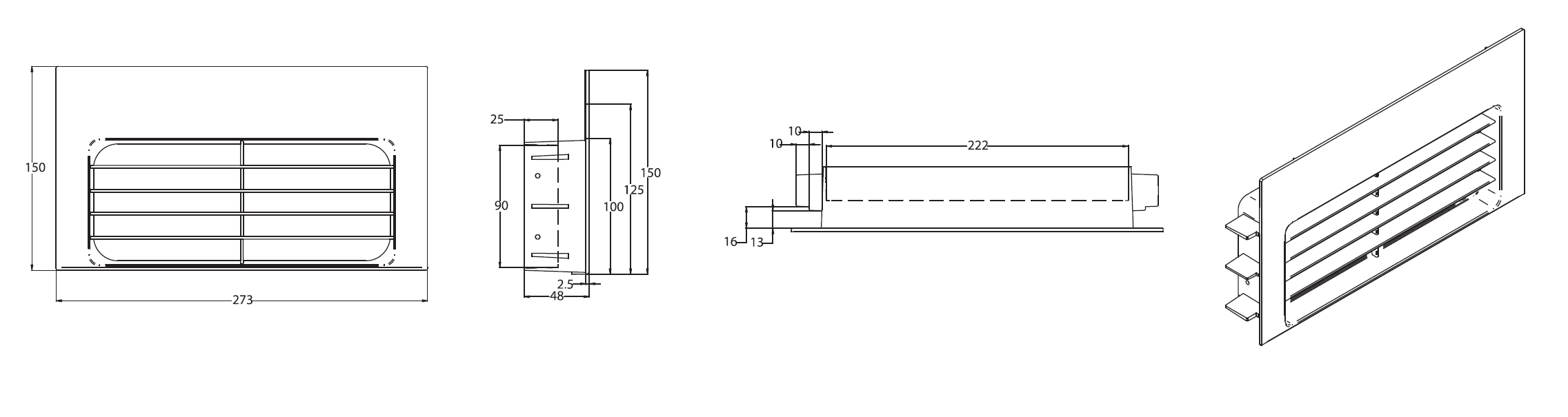Airforce KRASP003 Kitchen Plinth Grid Kit For Recirculating Installation Technical Image