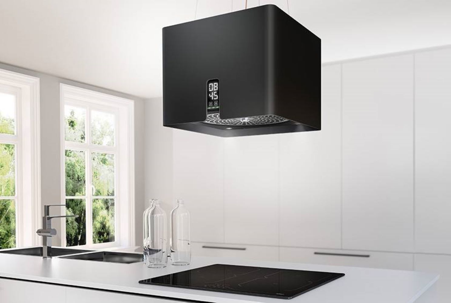 Airforce Square 45cm Remote Island Cooker Hood with Integra System - Black - Devine Distribution Ltd