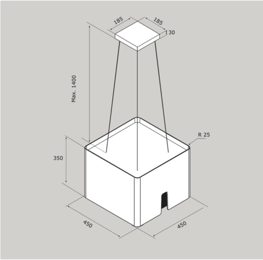 Airforce Square 45cm Remote Island Cooker Hood with Integra System - White - Devine Distribution Ltd