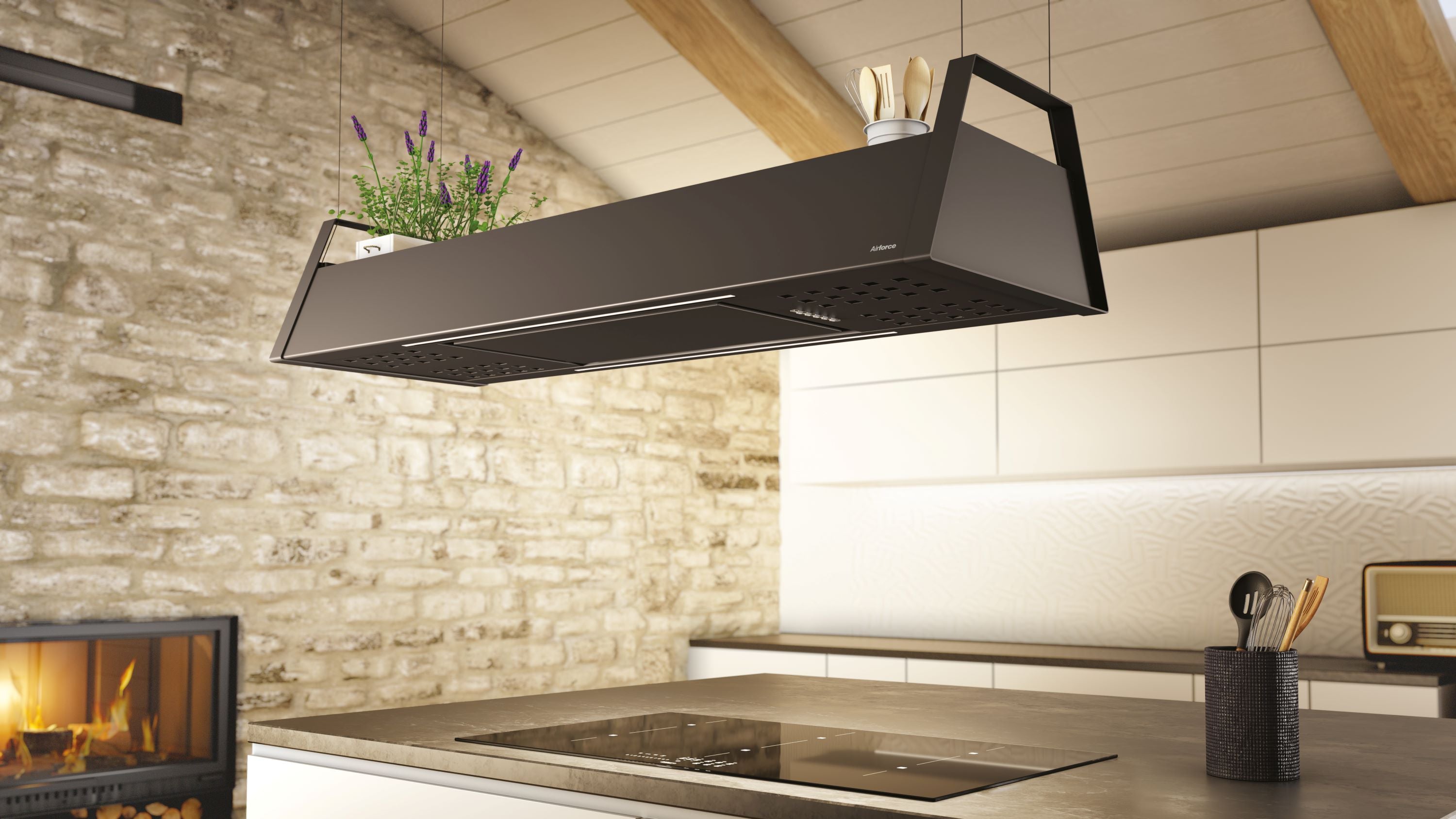 Airforce TATA 150cm Island cooker hood with side storage in anthracite finish