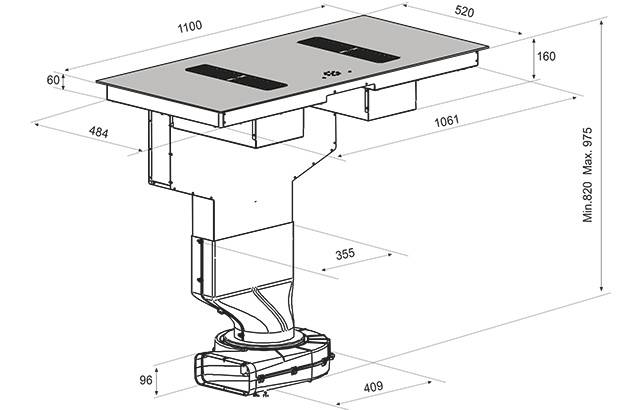 Airforce Aspira XXL Centrale 110cm induction hob with double downdraft - Devine Distribution Ltd