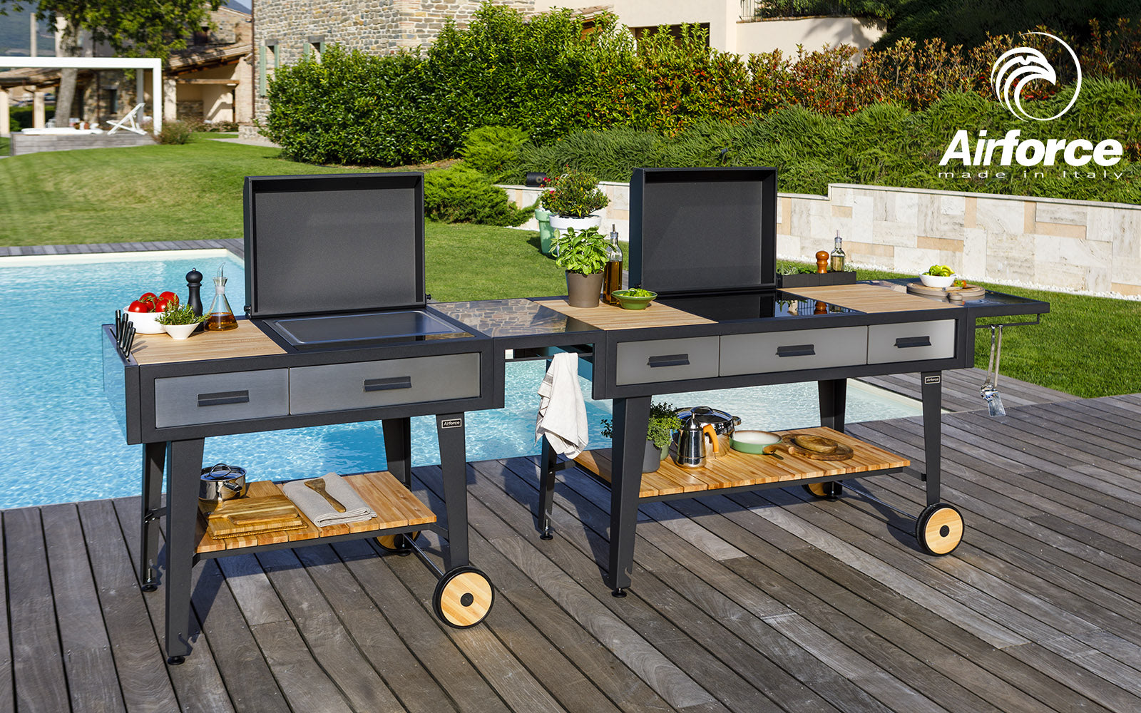 Airforce E-Cook 150cm BBQ Luxury Outdoor Cooking with a 58cm Teppanyaki Induction Hob - Devine Distribution Ltd