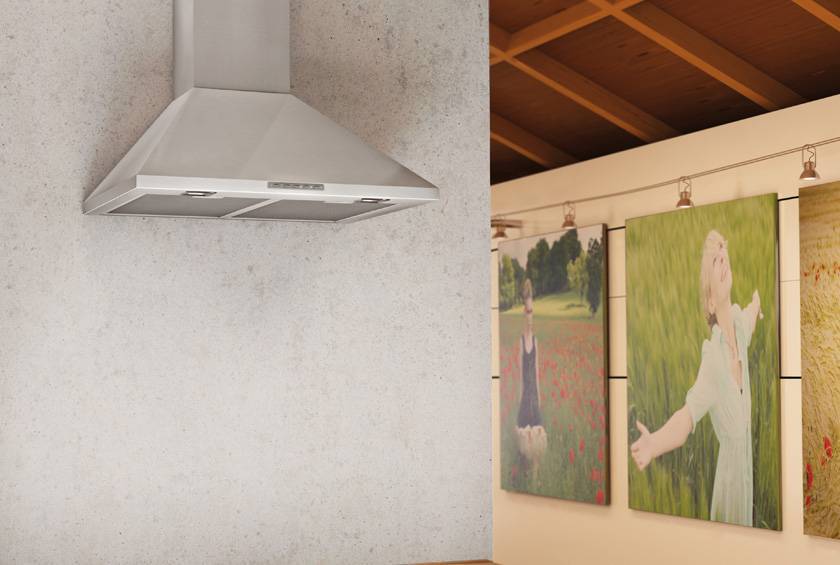 60cm LED Lamp Chimney Style Cooker Hood - Airforce F0 D2 - St/Steel - Installed Example