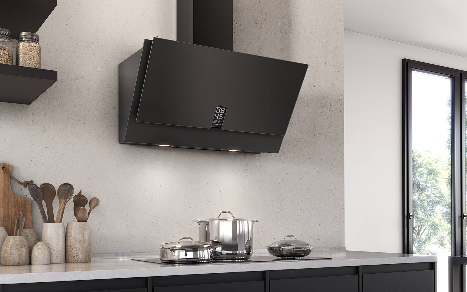 Airforce F204 Clock 80cm Satin Black Glass Finish Wall Mounted Hood - Devine Distribution Ltd