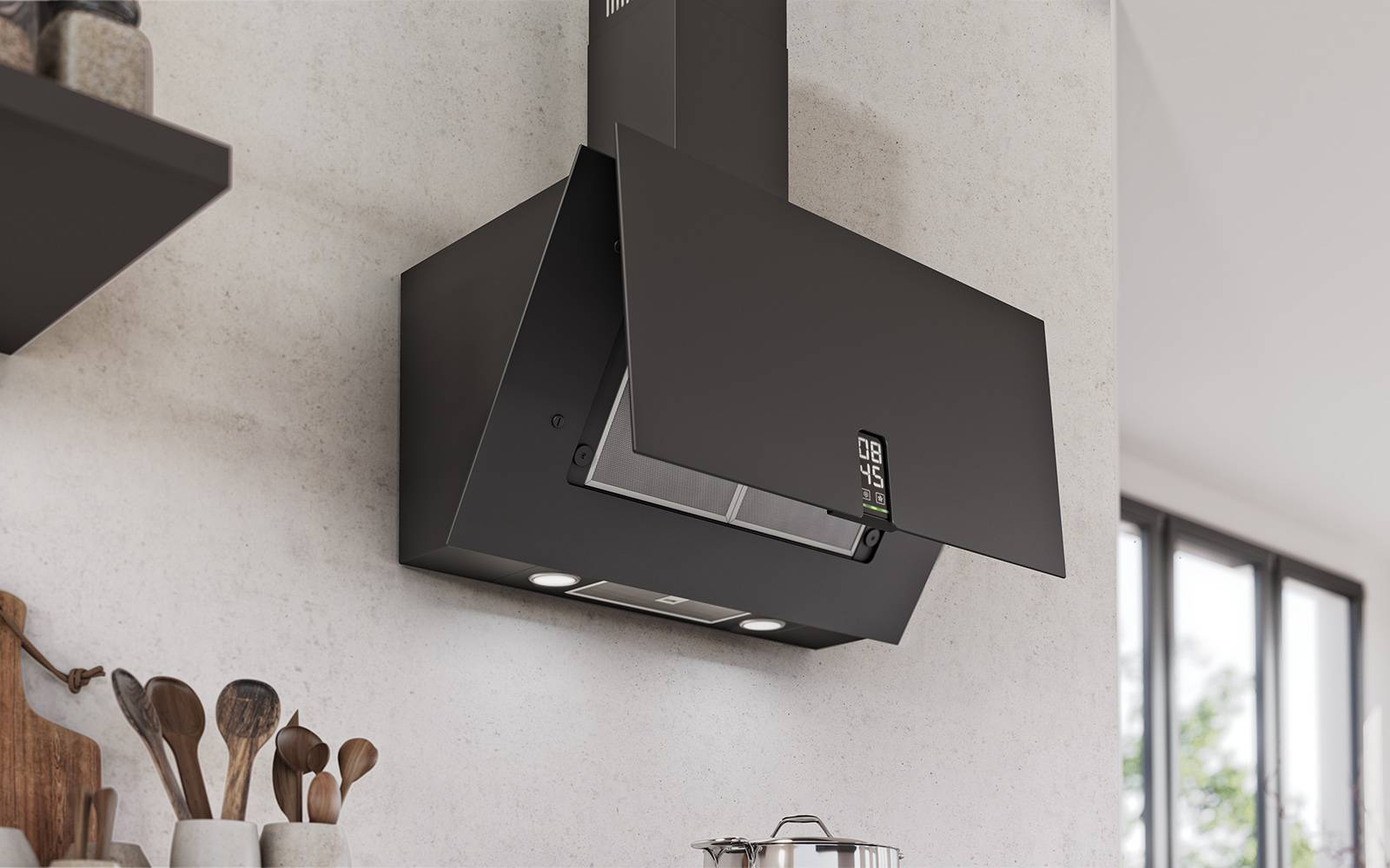 Airforce F204 Clock 80cm Satin Black Glass Finish Wall Mounted Hood - Devine Distribution Ltd