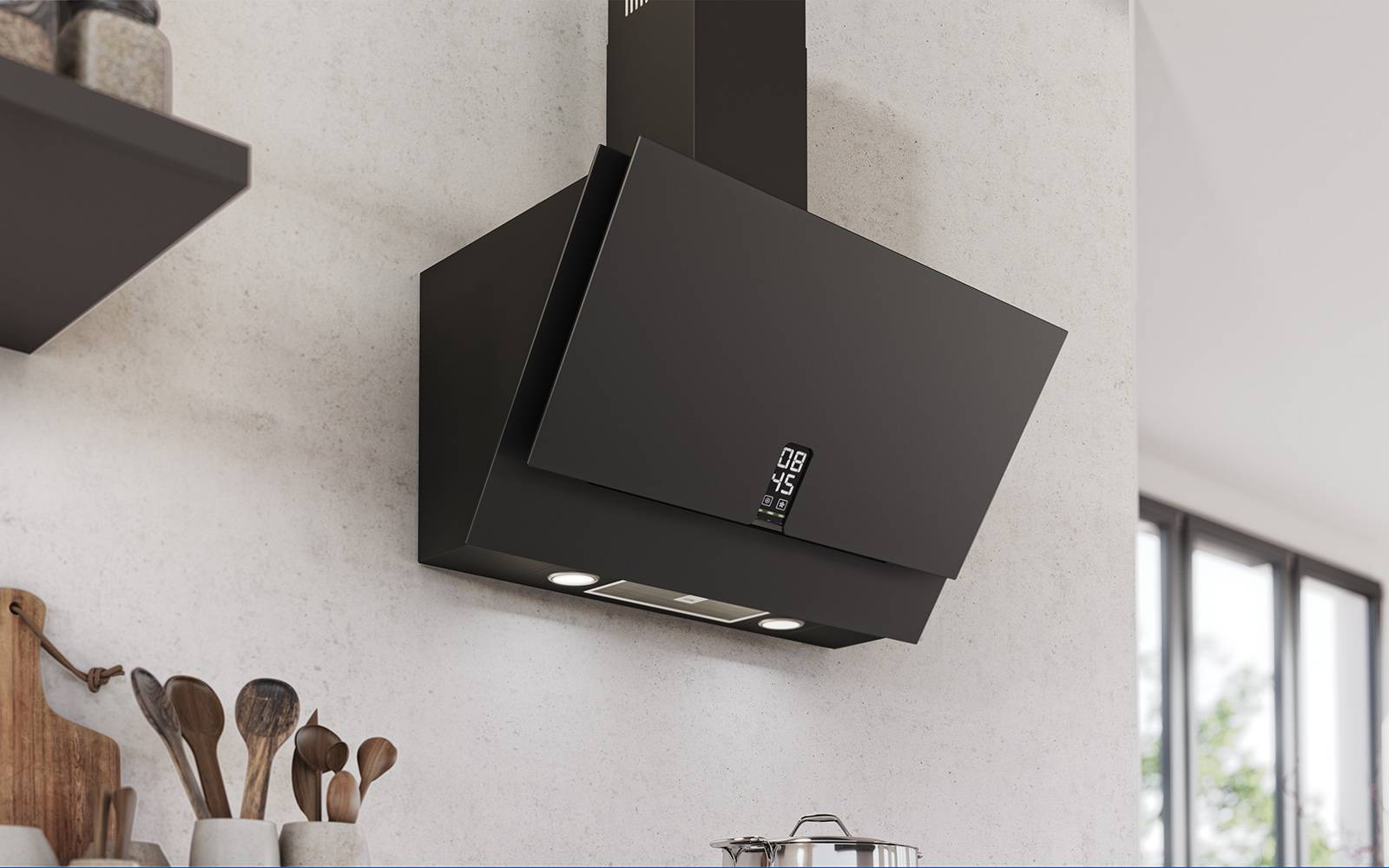 Airforce F204 Clock 80cm Satin Black Glass Finish Wall Mounted Hood - Devine Distribution Ltd
