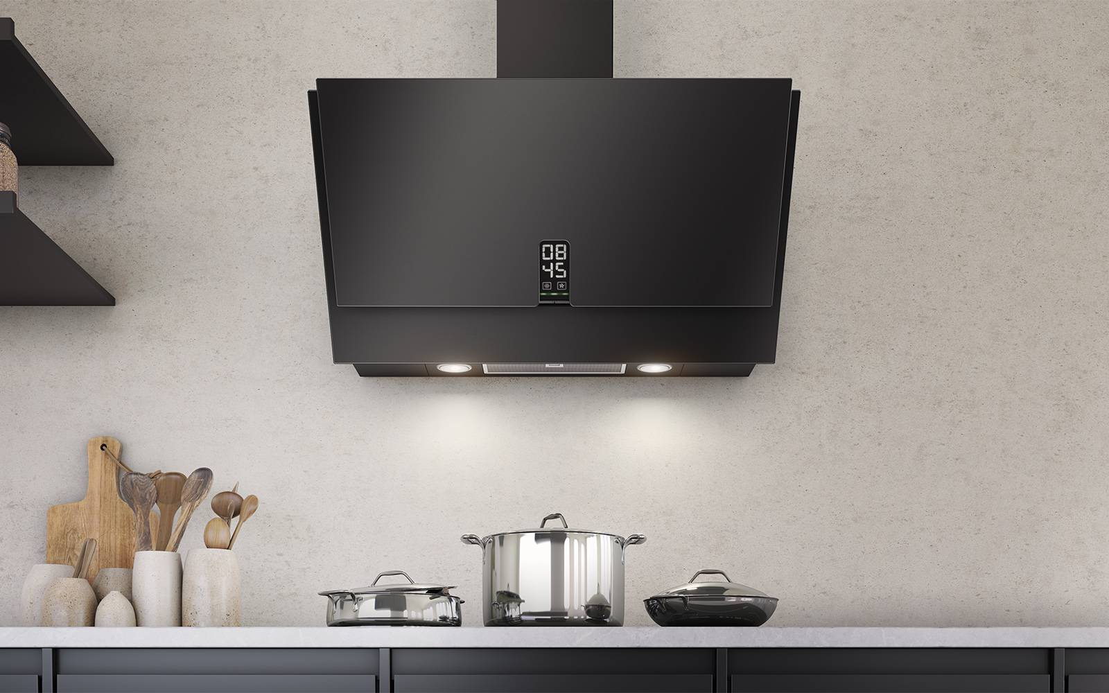 Airforce F204 Clock 80cm Satin Black Glass Finish Wall Mounted Hood - Devine Distribution Ltd