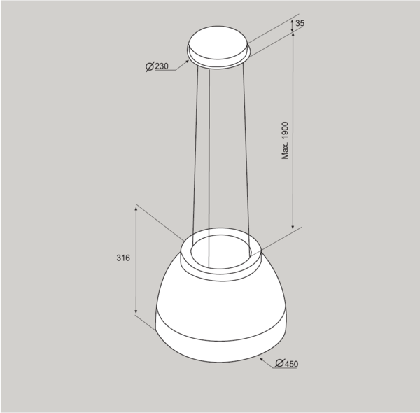 PAINT TO ORDER - Airforce New Moon 45cm Island Cooker Hood with Integra System - Devine Distribution Ltd