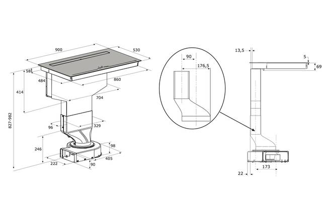 Airforce Aspira Slim Flex 90cm Induction Hob with Rear Downdraft Extraction