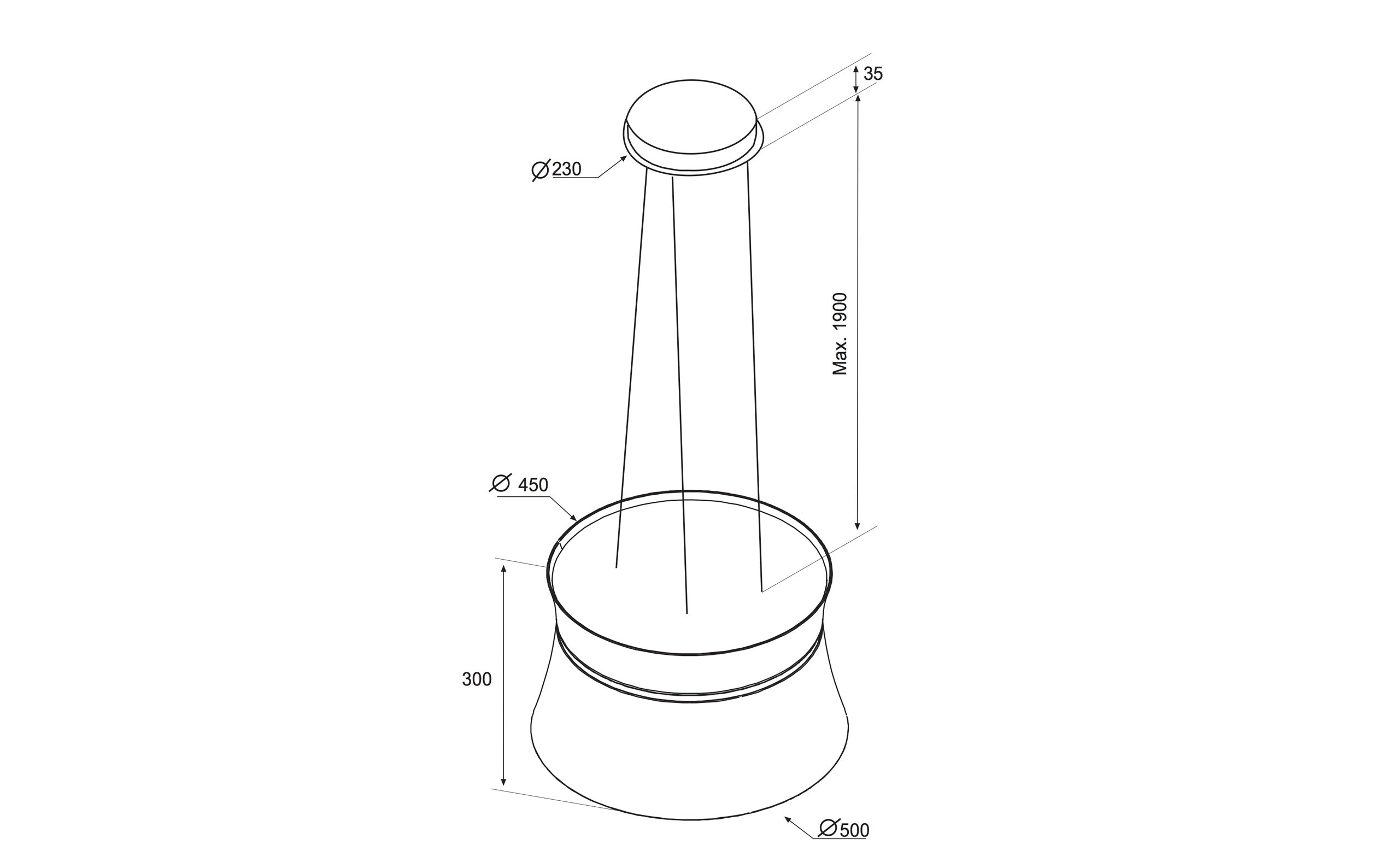 Airforce Sophie 50cm Island Cooker Crisalide Hood integra Ready- Black Painted Polymer Finish