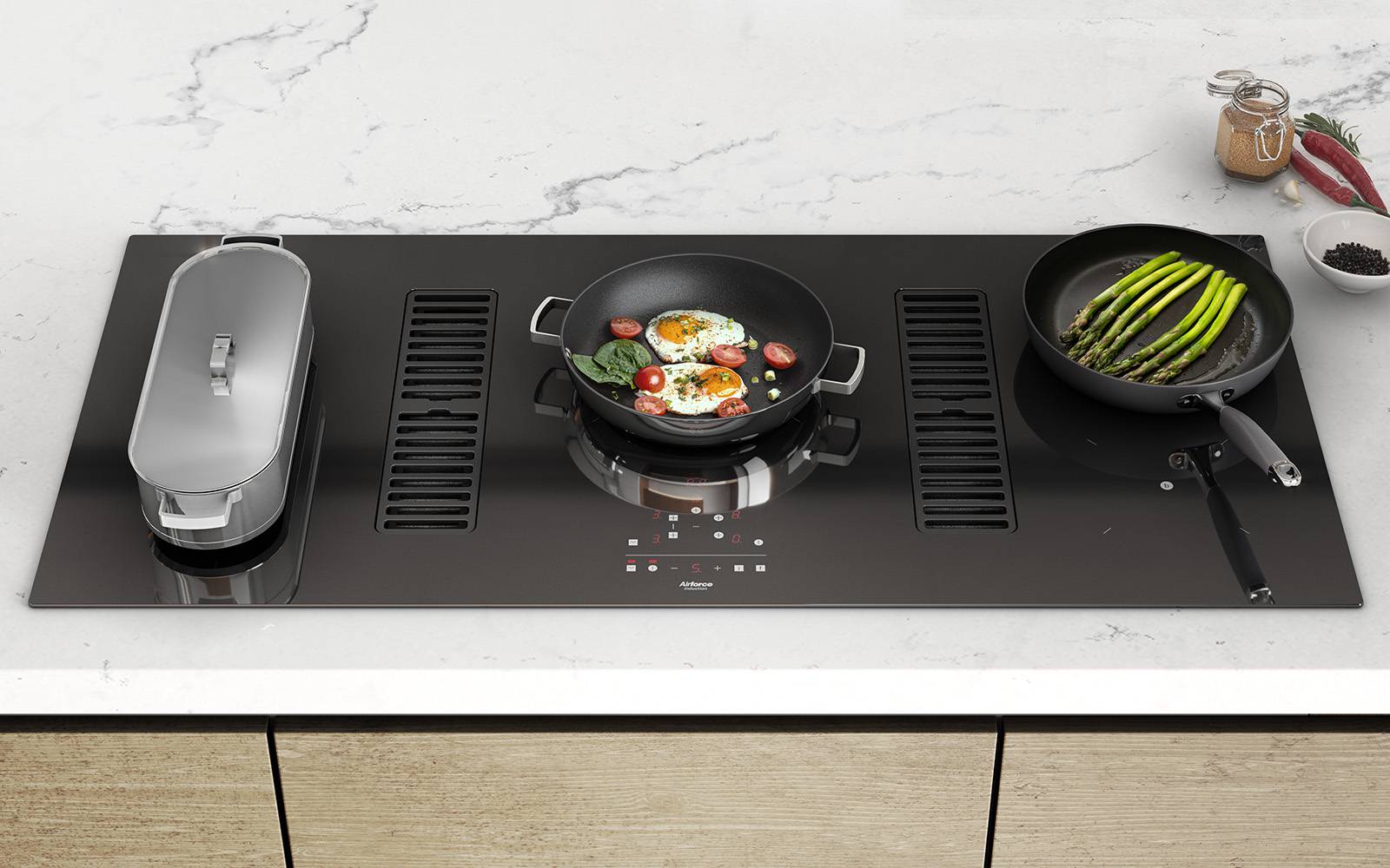 Airforce Aspira XXL Centrale 110cm induction hob with double downdraft - Devine Distribution Ltd