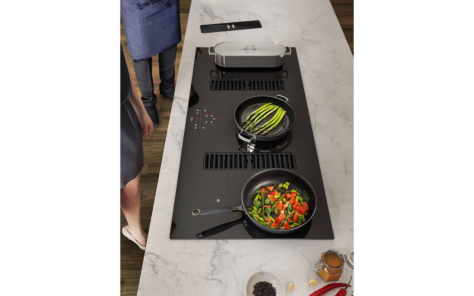 Airforce Aspira XXL Centrale 110cm induction hob with double downdraft - Devine Distribution Ltd