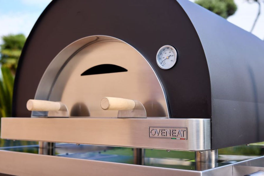 Oveneat WDD-2VR Red Wood Fired Double Pizza Oven with Drop-down Glass Door includes Brazier & Pizza Peel