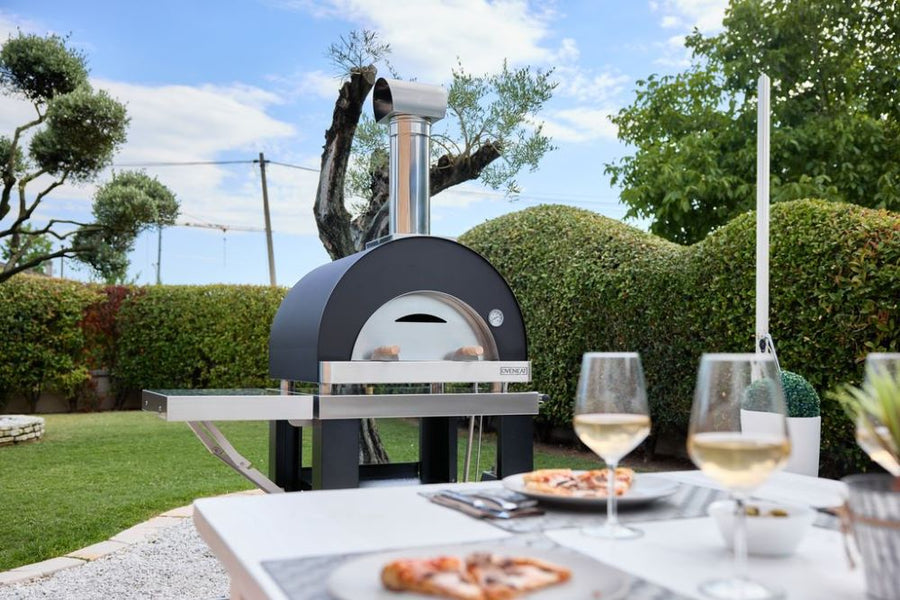 Oveneat WDD-1VR Red Wood Fired single Pizza Oven with Drop-Doen Glass Door Includes Pizza Brazier & Pizza Peel