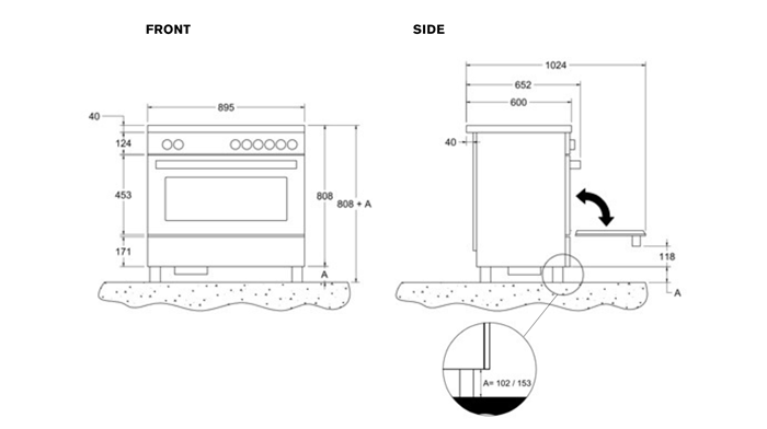 Bertazzoni 90 cm Air-Tec cooker with induction top and integrated hood, electronic oven Professional Series-Stainless Steel