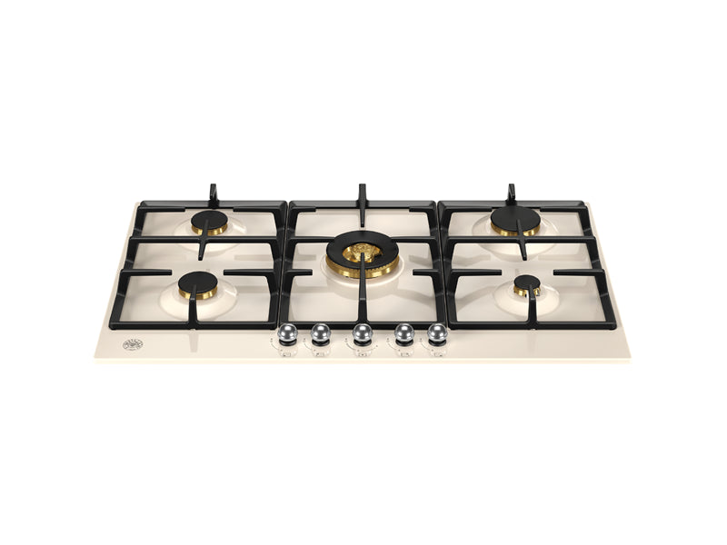 Bertazzoni P905CHERAX 90 cm Gas hob with central dual wok Heritage Series-Ivory & Chrome