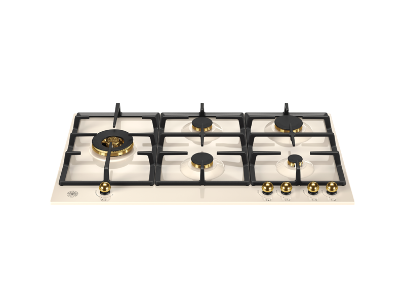 Bertazzoni P905LHERAG 90 cm Gas hob with lateral dual wok Heritage Series- Ivory & Gold
