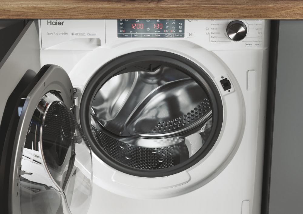 Haier HWDQ90B416FWB-UK  9/5kg 1600spin Fully Integrated Washer & Dryer White with Black door