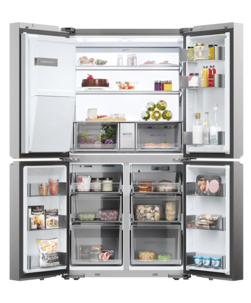 Haier HCR7918EIMP(UK) 90cm Multi-Door Freestanding Fridge Freezer- Platinum Inox