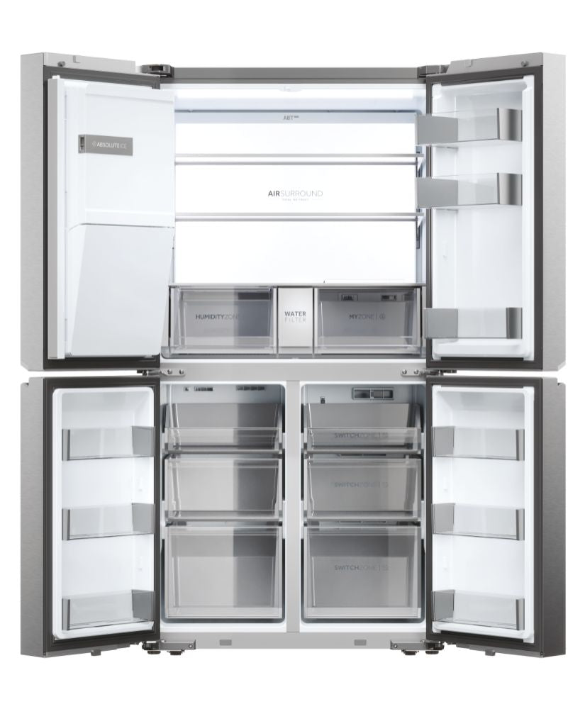 Haier HCR7918EIMP(UK) 90cm Multi-Door Freestanding Fridge Freezer- Platinum Inox