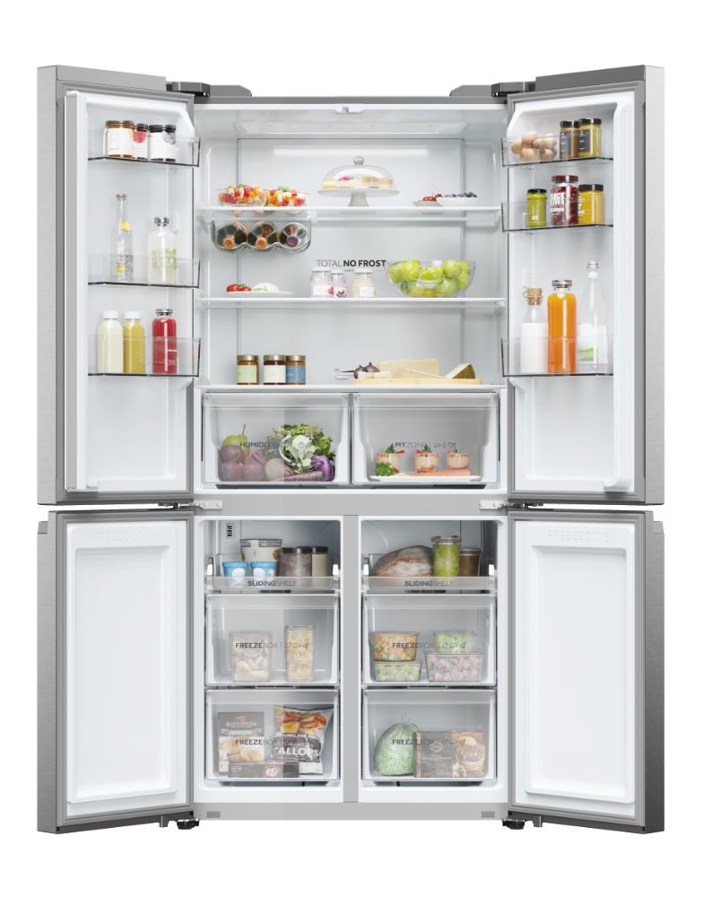 Haier HCR5919ENMP(UK) 90cm Cube 4 Door Fridge Freezer- Platinum Inox