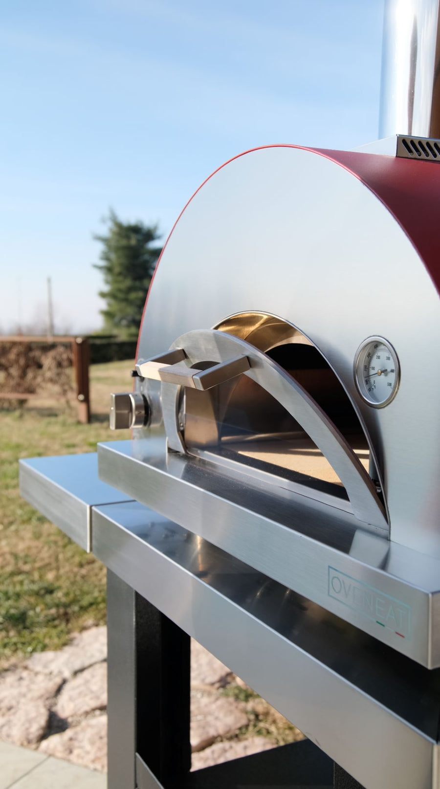 Oveneat GDD-1VR Red Gas Single Pizza Oven with Glass Drop Down Door includes Pizza Peel