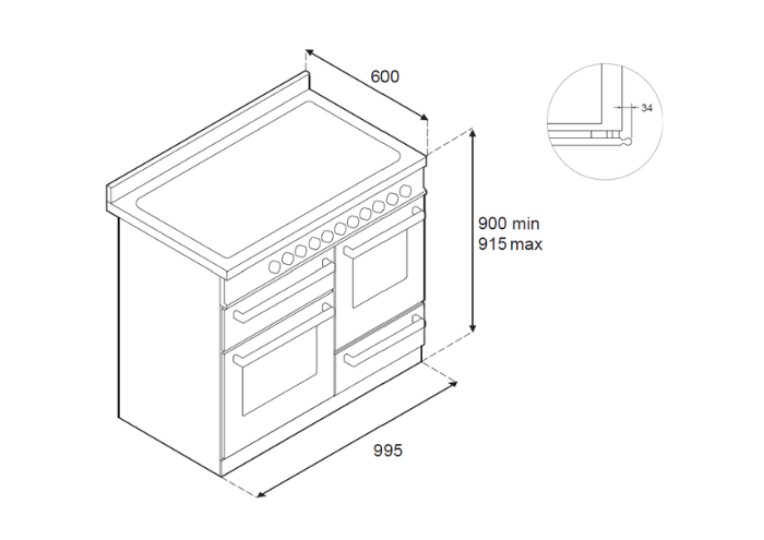 Bertazzoni HER105I3ENET2 100 cm induction top, electric triple oven Heritage Series- Black
