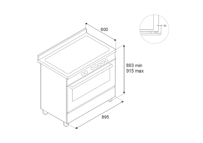 Bertazzoni HER96L1EXT2 90 cm 6-Burner, Electric Oven Heritage Series-Stainless Steel