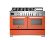 Bertazzoni PRO126G2EART2 120 cm 6-burner + griddle, Electric Double Oven Professional Series- Orange