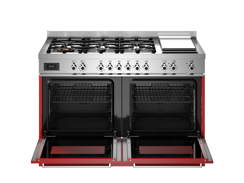 Bertazzoni PRO126G2EROT2 120 cm 6-burner + griddle, Electric Double Oven Professional Series-Red