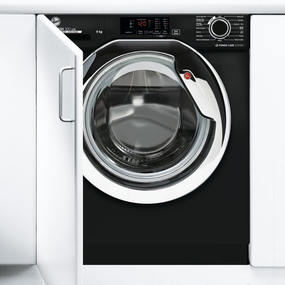 Hoover HBWS 49D3ACBE-80 Intergrated Washing Machine 9kg, 1400rpm, black & chrome