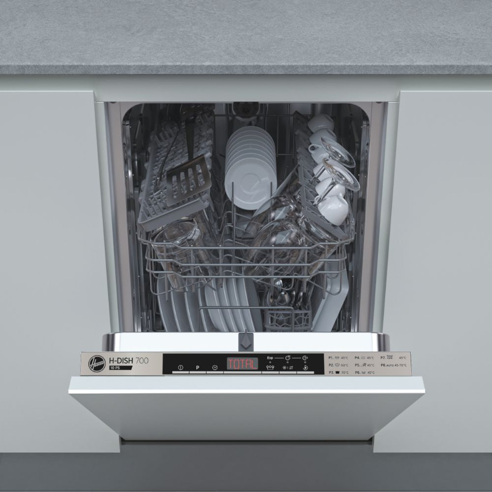 Hoover HDIH 2T1047-80 45cm SlimLine Dishwasher, 10 place settings, E energy, 47dB, Black LED Touch interface