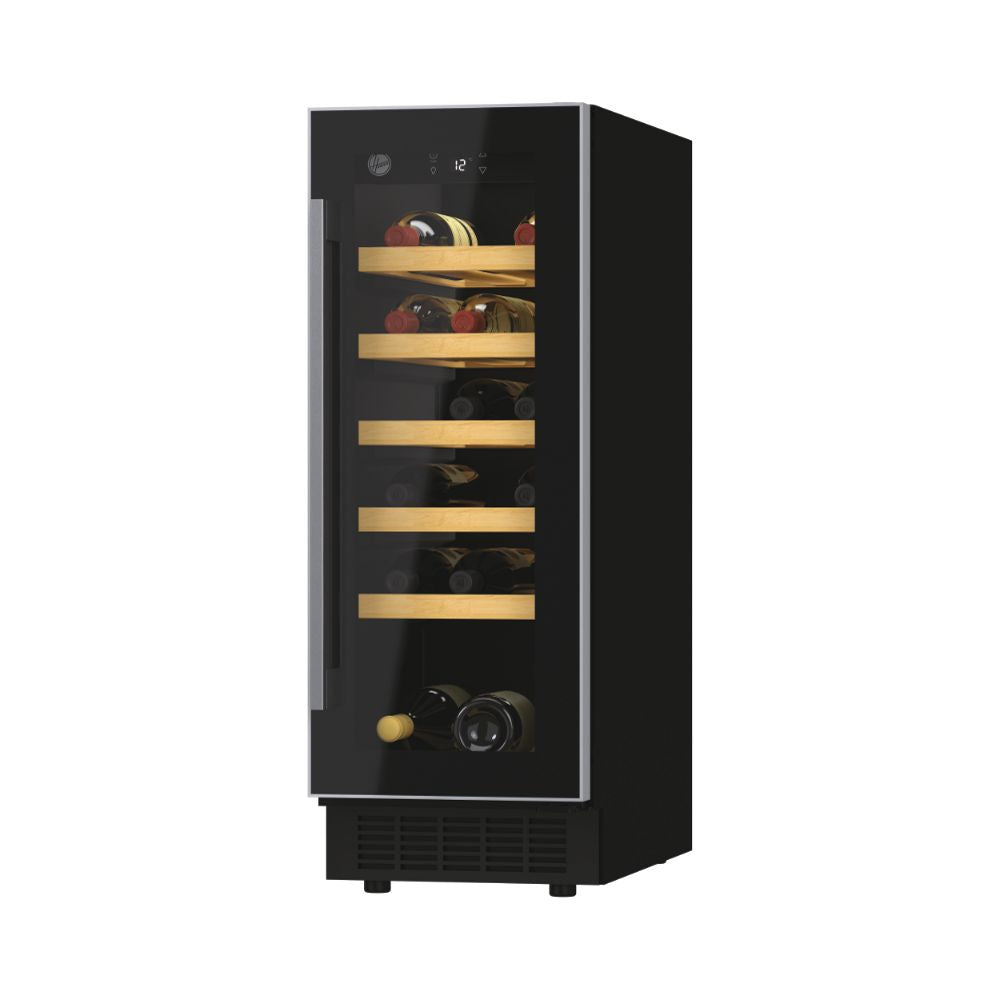 Hoover HWCB 30 UK/N 30 cm wine cooler, 20 bottles, single zone, black with slim stainless steel frame