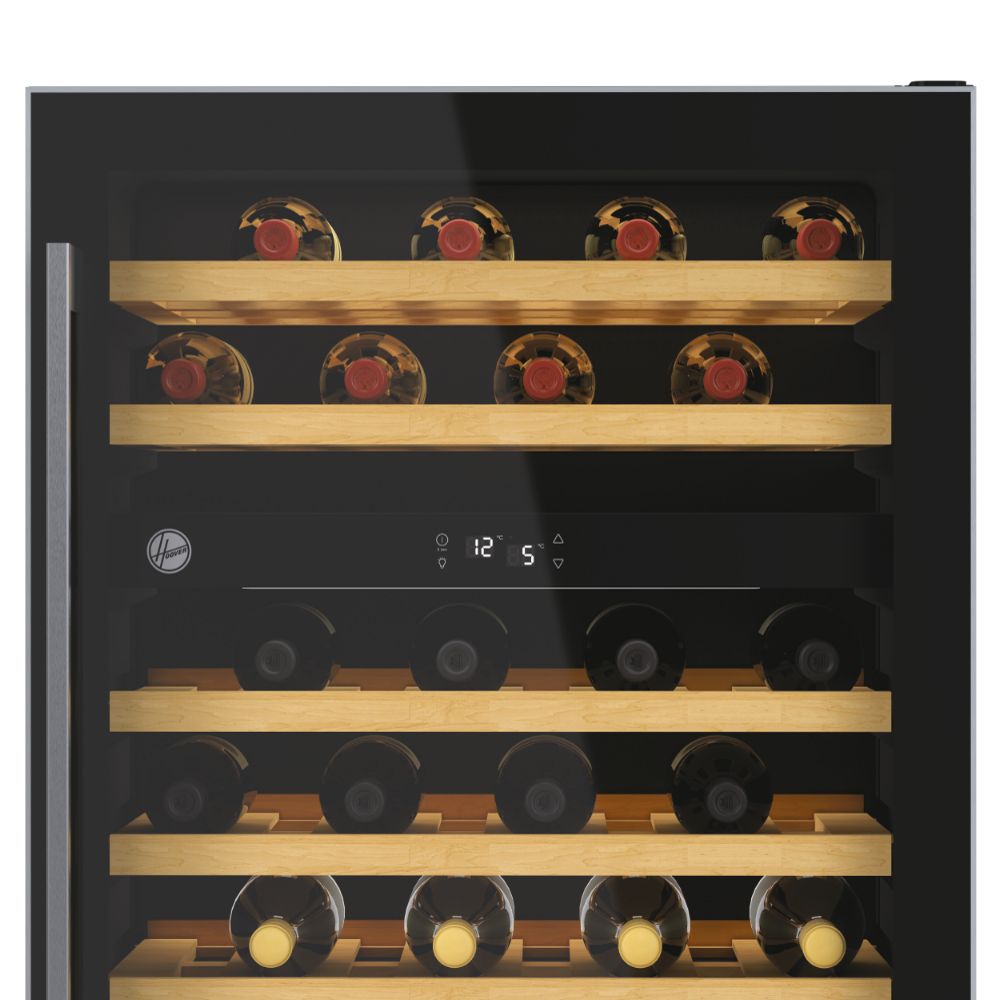 Hoover HWCB 60 UK/N 60cm wine cooler, 46 bottles, dual zone, Black with slim Stainless Steel Frame