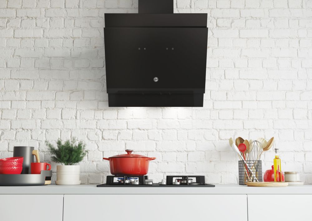 Hoover HDG6DCK3BWIFI 60 cm Wi-Fi Sloped Chimney Hood, Black glass