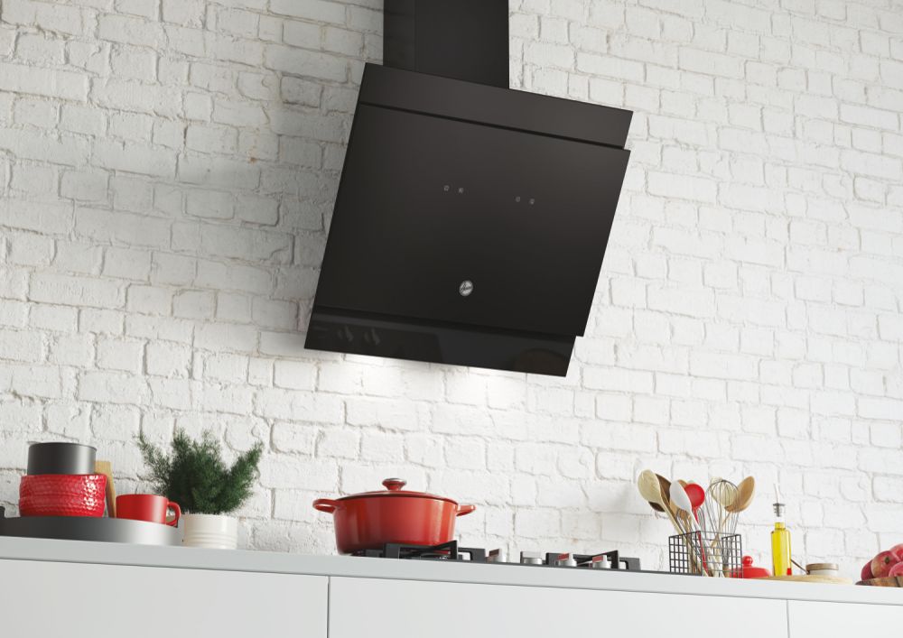 Hoover HDG6DCK3BWIFI 60 cm Wi-Fi Sloped Chimney Hood, Black glass