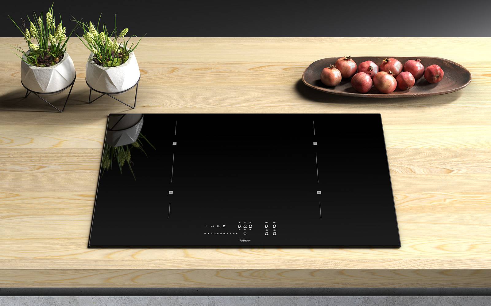 Airforce Smart 80 78cm Induction Hob 4 Zones slider touch controls with bridgable zones
