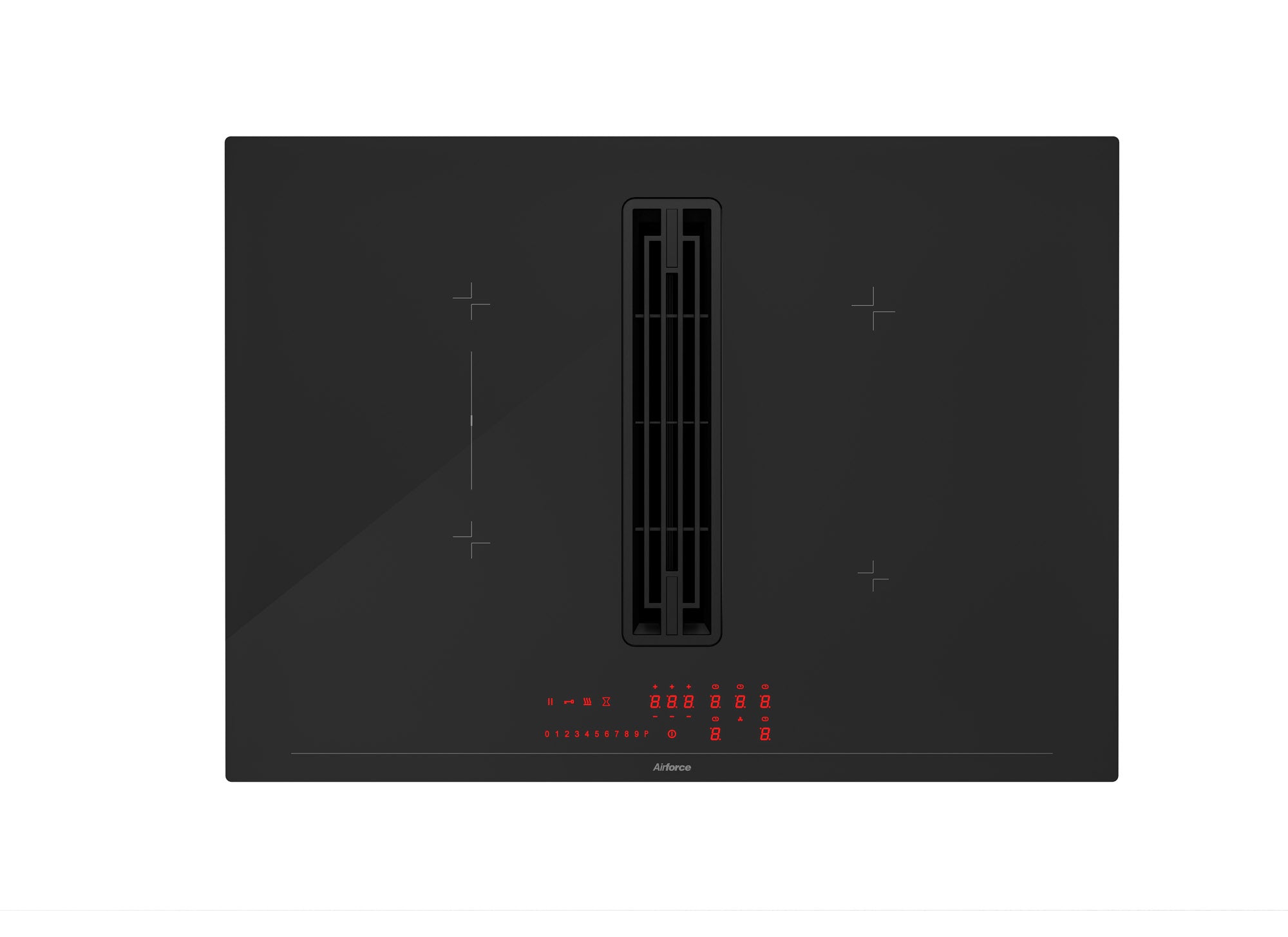 Airforce Innova Artis Plus 72cm Central Venting Induction Hob with On-board Motor, Matte Black Glass-Externally Ducted-5 Year Warranty.