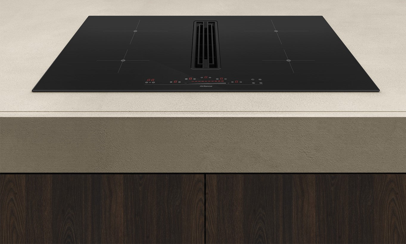 Airforce Innova Artis Prima 80cm Filtering Induction Hob with Central venting extraction On-Board Motor Full Matte Glass Finish
