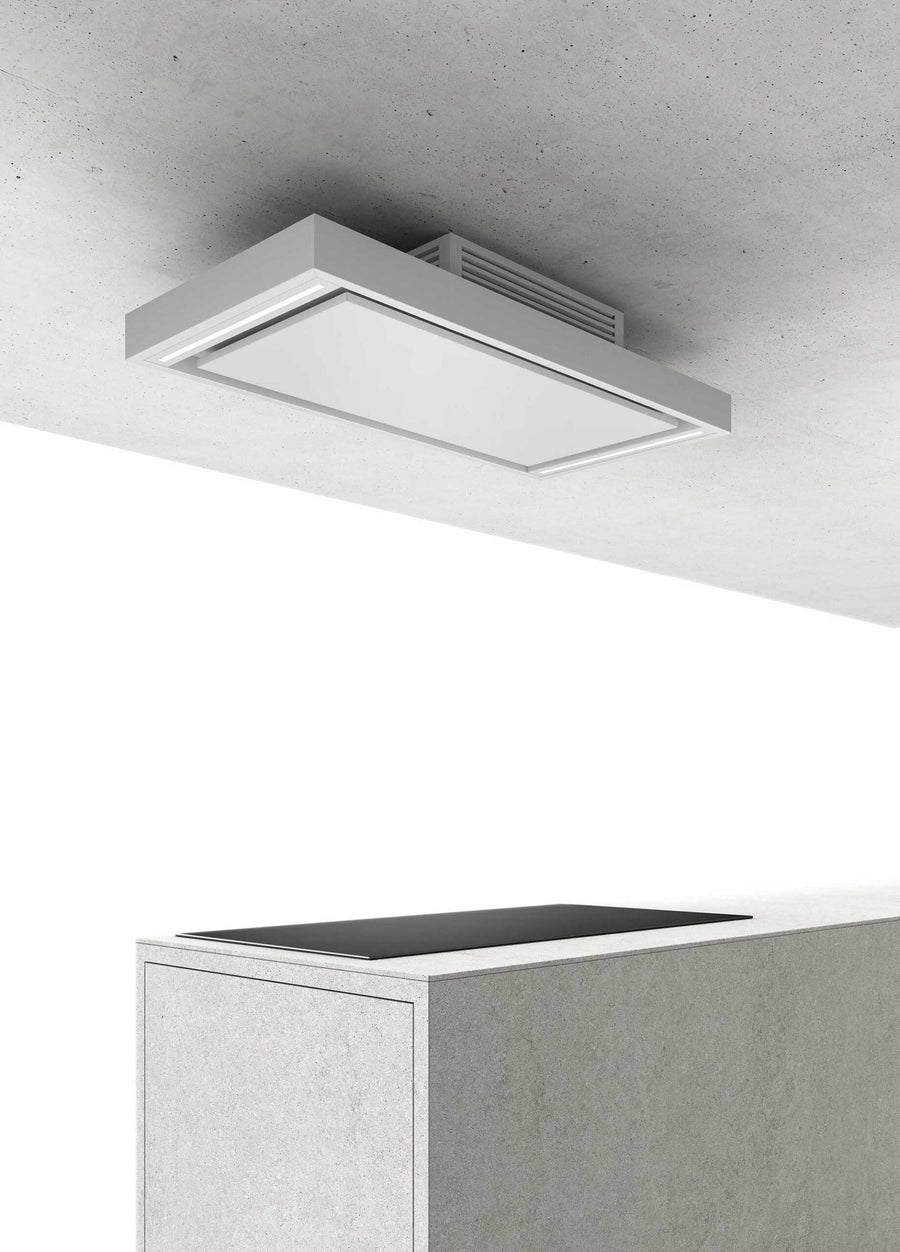 Airforce Silhouette F 100cm Ceiling Cooker Hood White Steel Finish Remote Controlled