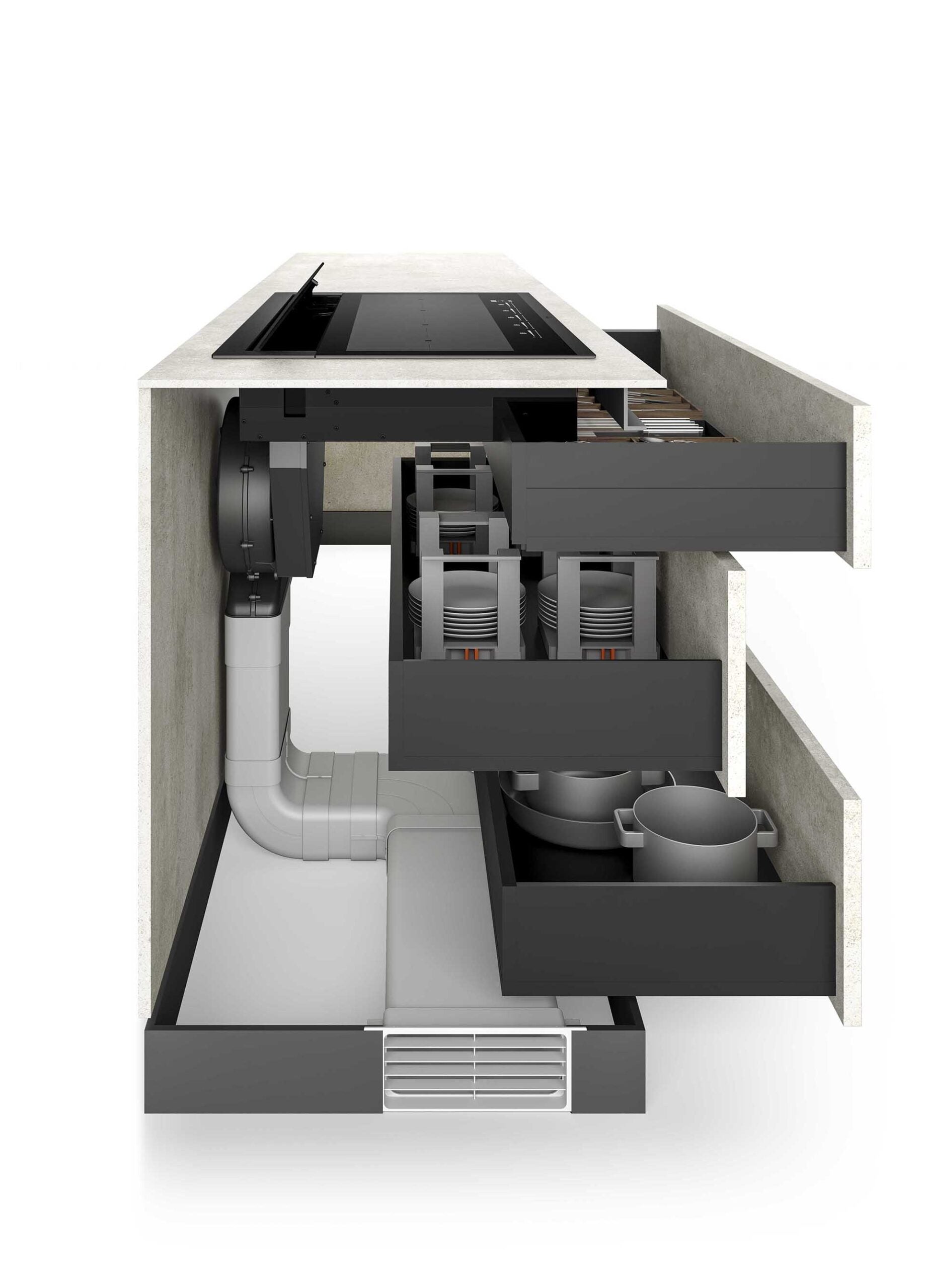 Airforce Visio Pro 90cm Filtering Induction hob with Rear venting with vertical rear motor,Slider controls and Matt glass Finish