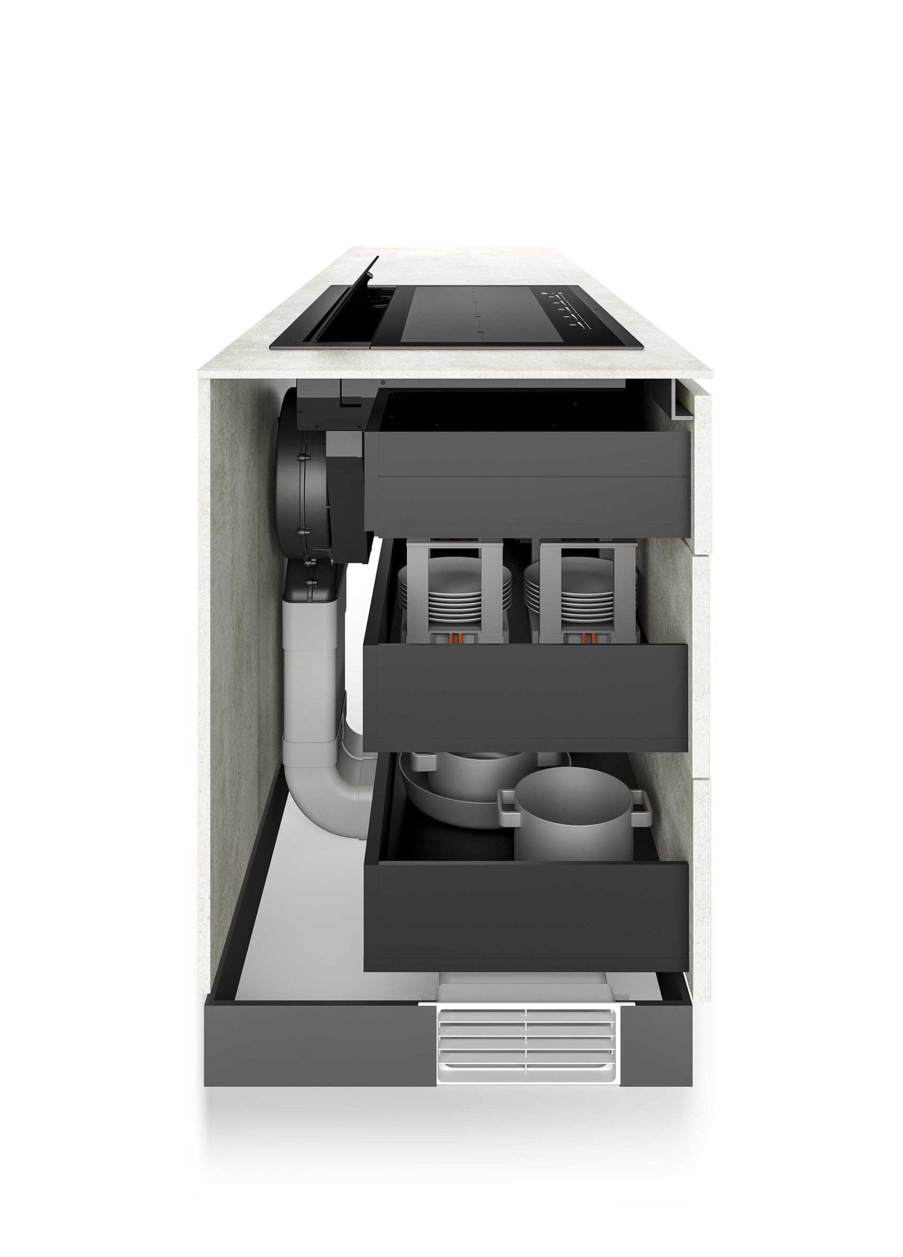 Airforce Visio Pro 90cm Filtering Induction hob with Rear venting with vertical rear motor,Slider controls and Matt glass Finish