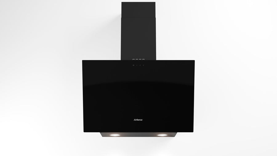 Airforce Alpha 60cm Wall Mounted Cooker hood with Push button Control, Integra Ready- Black glass finish