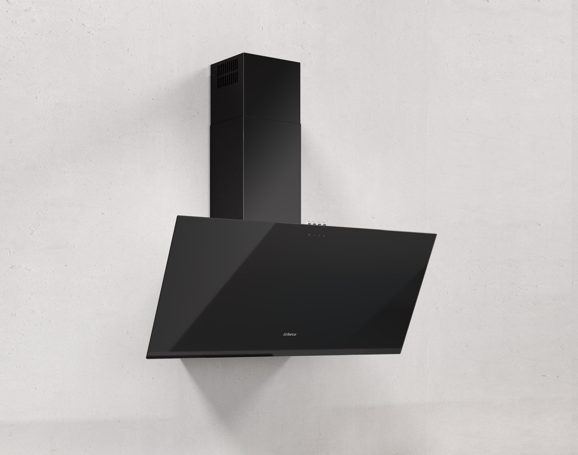 Airforce Alpha 60cm Wall Mounted Cooker hood with Push button Control, Integra Ready- Black glass finish